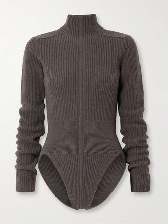 Rick Owens Body A Collo Alto In Misto Cashmere E Lana A Coste Headon - Grigio