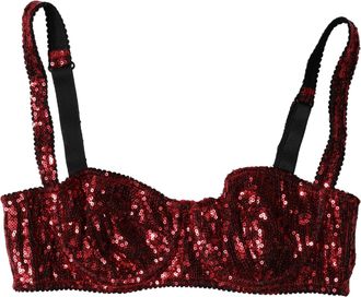 Dolce & Gabbana Womens Red Sequined Nylon Balconnet Bra Underwear Clothing