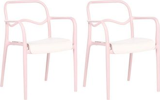 Beliani Set of 2 Garden Dining Chairs Pastel Pink Plastic Stackable Retro Style All-Weather THASOS