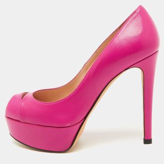 Stuart Weitzman Pink Leather Peep Toe Platform Pumps