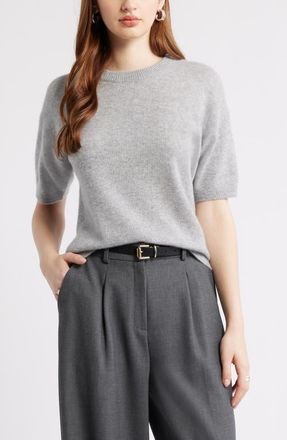 Nordstrom Short Sleeve Cashmere Sweater in Grey Silk Heather at Nordstrom, Size X-Large