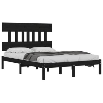 Berkfield Home Beautiful Bed Frame Black Solid Wood 140x190 cm