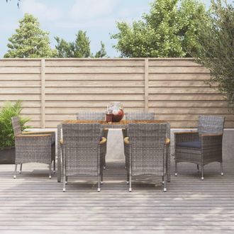 vidaXL Set Comedor Jard&iacute;n 7 Pzas Y Cojines Rat&aacute;n Sint&eacute;tico Gris Vidaxl