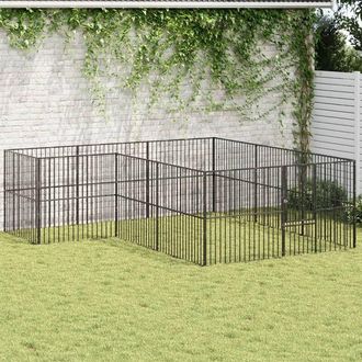 vidaXL Vidaxl - Corralito Para Perros Con 12 Paneles Acero Galvanizado Negro