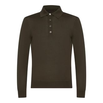 Tom Ford Tops, Heren, Bruin, M, Wol, Merino Wollen Poloshirt