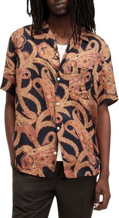 AllSaints Morganza Paisley Camp Shirt in Jet Black at Nordstrom Rack, Size Small