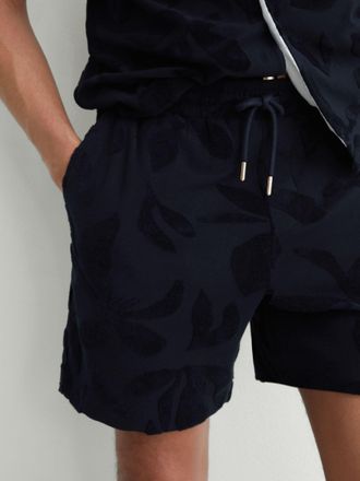 Reiss Navy Towelling-jacquard Drawstring Shorts, Xxl
