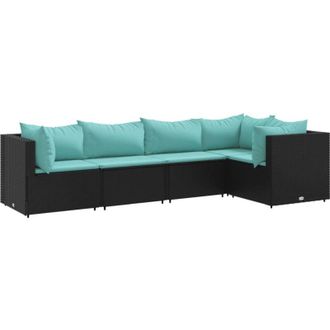 vidaXL Set De Muebles De Jard&iacute;n 5 Pzas Y Cojines Rat&aacute;n Sint&eacute;tico Negro Vidaxl