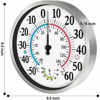 OEM Term&oacute;metro De Exterior De 12 Con D&iacute;gitos Grandes - 2 En 1, Inal&aacute;mbrico, Para Interiores Y Exteriores, Con Higr&oacute;metro De Pared