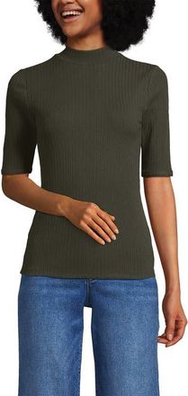 Lands End Elbow Sleeve Pointelle Rib Mock Neck in Forest Moss at Nordstrom, Size X-Large