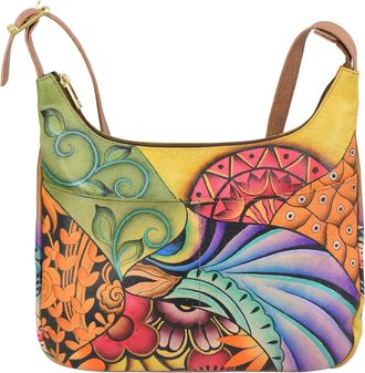 Anuschka womens Anuschka 7021 Medium Shoulder Hobo, Womens Hand-painted Genuine Leather Handbag, Patchwork Garden, One Size