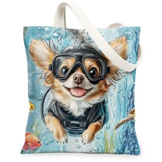 Generic Pop Art Catahoula Leopards Dog Canvas Tote Bag for Shopping 13x15, Ocean Sea Nautical Puppy Reusable Grocery Print Bag for Women, Fun Pet Beach Aesthe