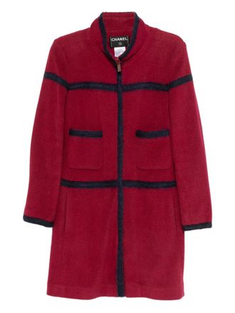 Chanel fleece-texture zip-fastening coat - women - Wool - M - Red