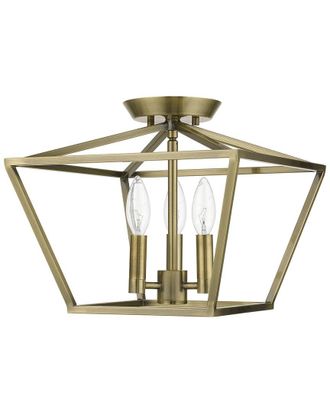 Livex Lighting 3 Light Antique Brass Square Semi-Flush