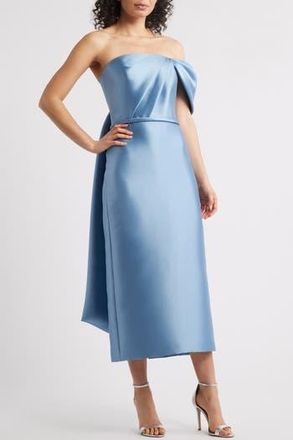 Amsale Bow Midi Satin Cocktail Dress in Smokey Blue at Nordstrom Rack, Size 14