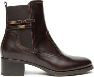 Nero Giardini Leren enkellaarsjes met zijrits - Dames - Laarzen met Hak - Bruin - 36 EU - Schoenen