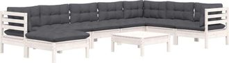 vidaXL Muebles De Jard&iacute;n 9 Pzas Y Cojines Blanco Madera Maciza De Pino Vidaxl
