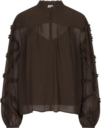 Dante6 Lara Ruffle Blouse - Dames - Blouses & Shirts - Bruin - Maat: L Chiffon