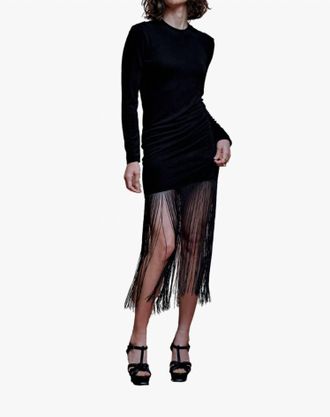 Secular Loretta Long Sleeve Fringed Hem Dress In Black