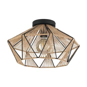 Eglo Adwickle Ceiling Light - Black & Natural | TJ Hughes