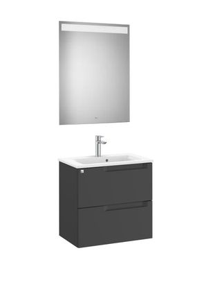 Roca Mueble Lavabo 600mm Aleyda Compacto 2 Cajones + Espejo Negro Mate