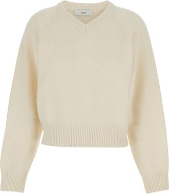 Dunst White Sweater With V Neck And Ribbed Trims In Wool Woman