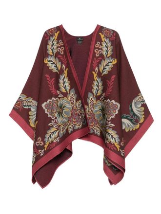 Etro floral-print poncho - women - Modal/Wool - OS - Red
