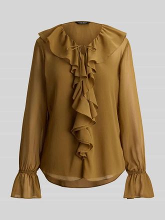 Lauren Ralph Lauren Regular Fit Bluse mit R&uuml;schenkragen in Camel, Gr&ouml;&szlig;e XL