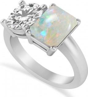 Allurez Emerald/Round Diamond & Opal Toi et Moi Ring Platinum (4.50ct)