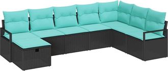 vidaXL Juego De Sof&aacute; 8 Uds. Negro Rat&aacute;n Sint&eacute;tico Vidaxl