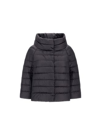 Herno Satin-Woven Mini Cape with Bejewelled Sleeves and Funnel Neck