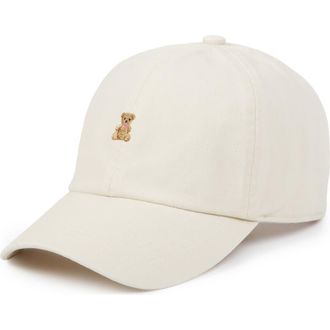 David and Young Embroidered Bear Cotton Adjustable Baseball Cap in Beige at Nordstrom Rack