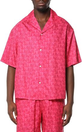 Purple Logo Pattern Camp Shirt in Pink at Nordstrom, Size Xx-Large