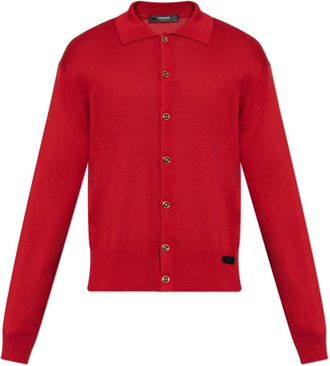 Versace Zijden-Katoenen Gebreid Polo Vest - Heren - Vesten - Rood - XL - Katoen - Truien & Vesten