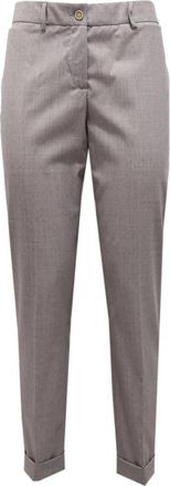 Fabiana Filippi Lichtgrijze Elegante Wollen Broek - Dames - Slim Fit Broeken - Grijs - L - Wol - Broeken