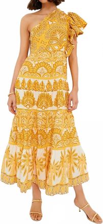 Farm Rio Ainika Tapestry One Shoulder Dress In Yellow