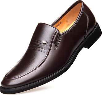 Generic Oxford Shoes for Men Lace Up Breathable Apron Round Toe Leather Anti-Slip Rubber Sole Slip Resistant Low Top Classic(Brown,10.5 UK)