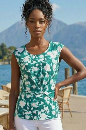 Roman Floral Jacquard Twist Front Top