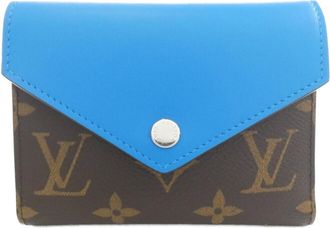 Louis Vuitton Blue Brown Coated Canvas Wallet (Tri-Fold) (Pre-Owned)