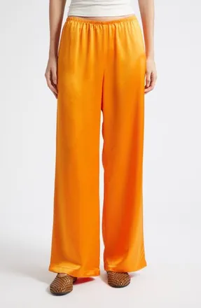 Leset Barb Wide Leg Satin Pants in Mandarine at Nordstrom, Size X-Small