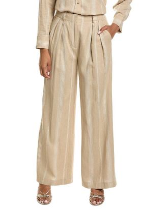 Kenneth Cole High-Rise Pleated Linen-Blend Wide Leg Pant