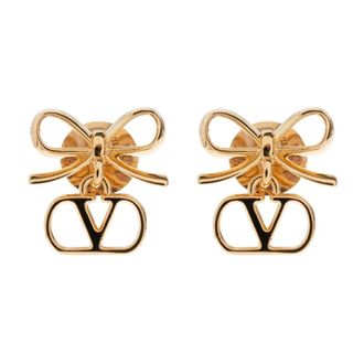 Valentino Garavani Accessoires, Dames, Geel, ONE Size, VLogo Signature Metalen Oorbellen