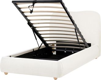 Beliani Cama Con Almacenaje Minimalista 90 X 200 Cm De Tela Moderna Blanco Crema Blagnac