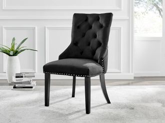 Furniturebox Set of 2 Belgravia Deep Padded Soft Velvet & Chrome Knockerback Dining Chairs With Black Powder Coated Legs