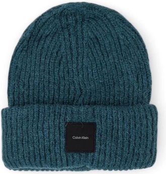 Calvin Klein Groene Alpaca Wol Gebreide Muts - Heren - Hoeden - Groen - ONE Size - Wol - Accessoires