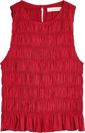 Faithfull The Brand Cales Shirred Cotton-poplin top - Red - S (UK8-10 / S)