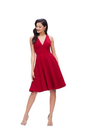 Dress The Population Womens Catalina Solid Sleeveless Fit & Flare Midi Dress, Garnet, Large