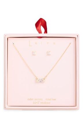 Leith Stone Drop Necklace & Stud Earrings Set in Clear- Gold at Nordstrom Rack