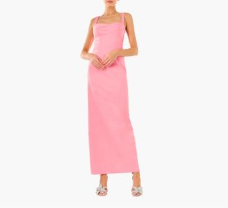 Monique Lhuillier Marina Faille Column Maxi Dress In Petal Pink