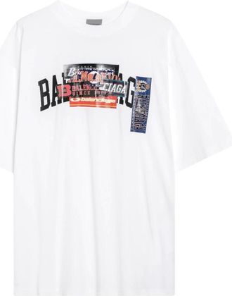 Balenciaga Tops, Heren, Wit, M, Katoen, Bumper Stickers Medium Fit T-shirt